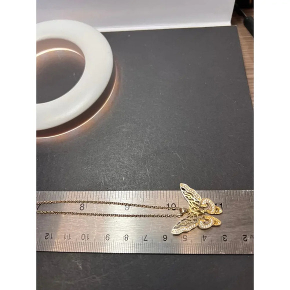 Butterfly CZ gold over sterling silver pendant and chain necklace - Picture 2 of 9